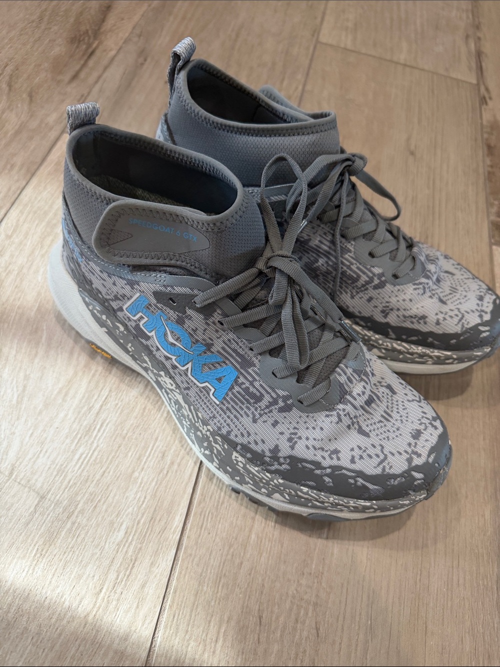 Hoka Grey Blue Knit Trail Athletic Shoes